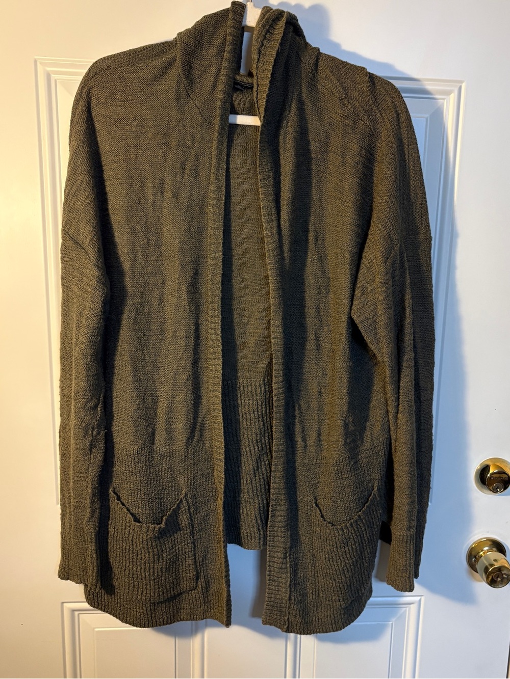 Women’s Open-Front Sweater Cardigan - Olive Green with hoodie!